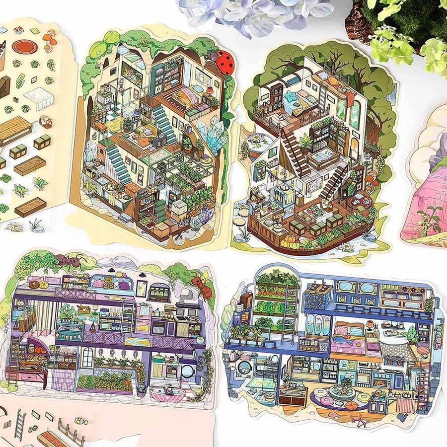 Hollow Realms DIY 3D Scene Stickers 4 Cute Miniature Scenes(S)
