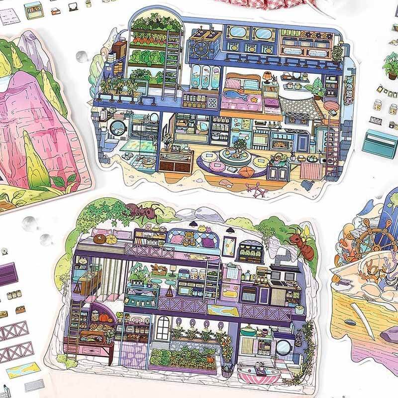 Hollow Realms DIY 3D Scene Stickers 4 Cute Miniature Scenes(S)