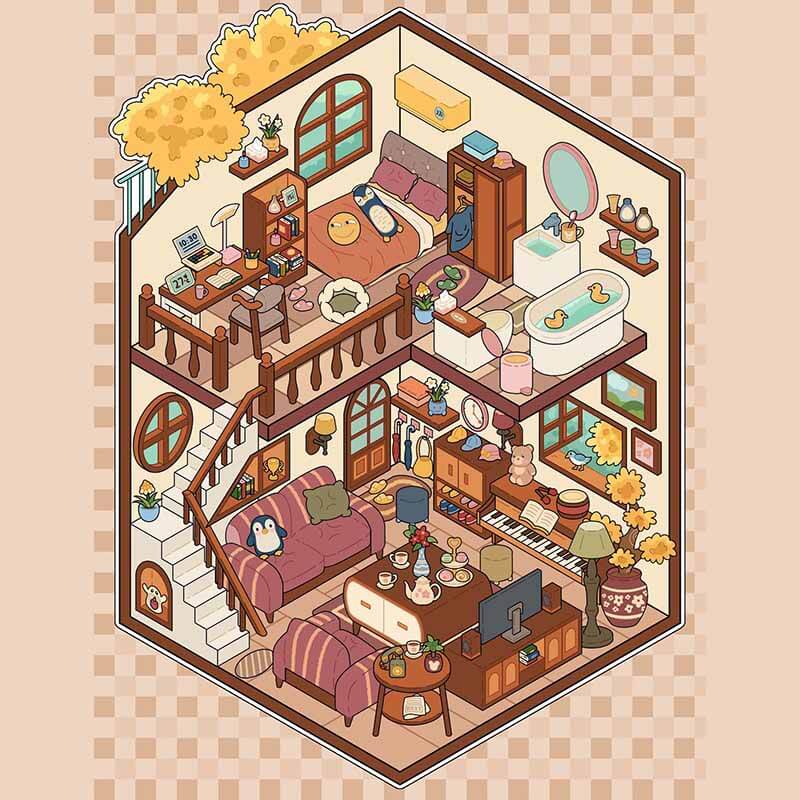 Homeland Serenity DIY 3D Scene Stickers 2 Cute Miniature Scenes(M)
