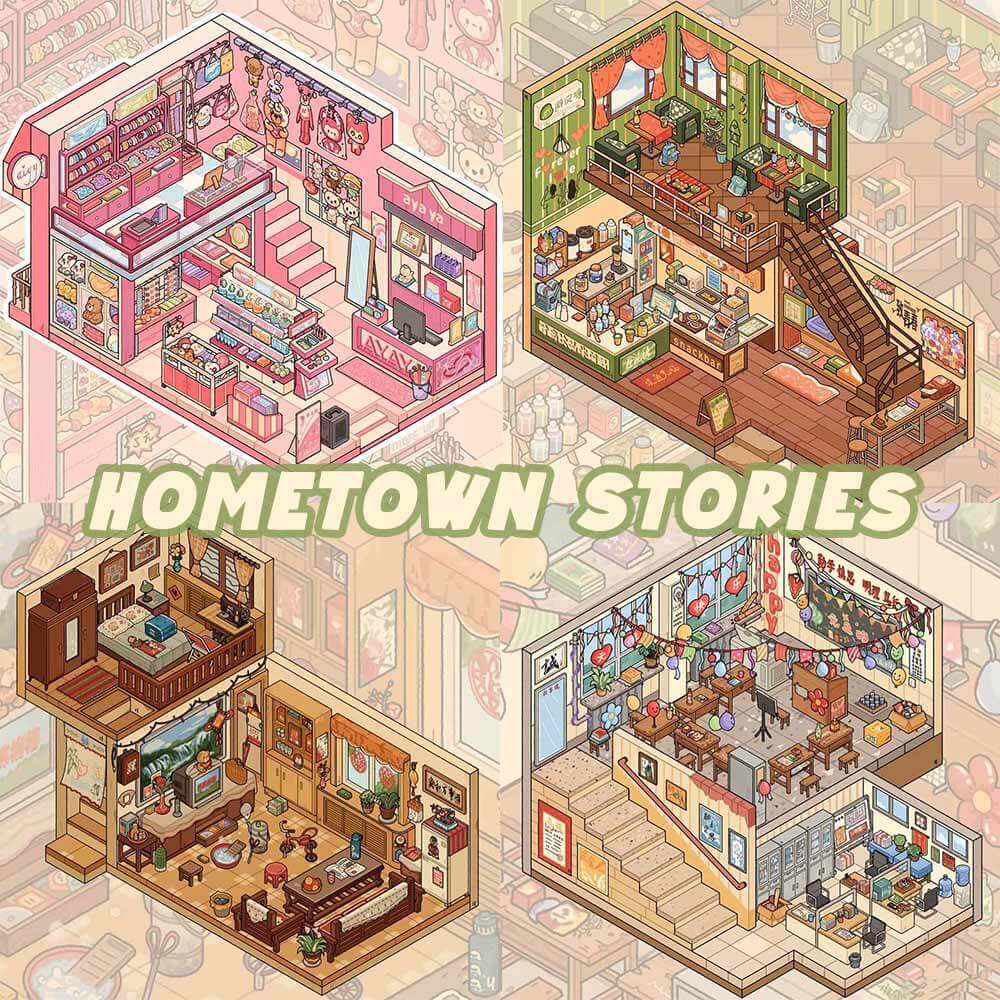 Hometown Stories DIY 3D Scene Sticker 4 Cute Miniature Scenes(L)