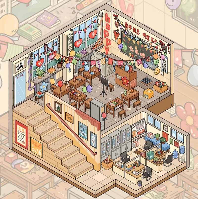 Hometown Stories DIY 3D Scene Sticker 4 Cute Miniature Scenes(L)