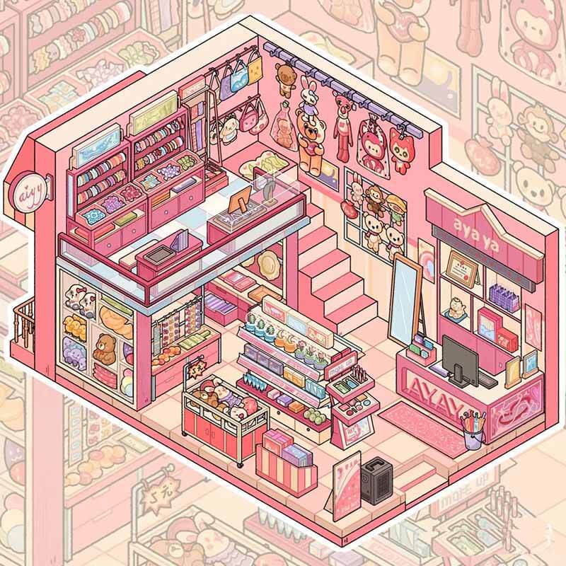 Hometown Stories DIY 3D Scene Sticker 4 Cute Miniature Scenes(L)