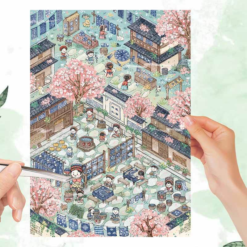 Indigo Wandering DIY 3D Scene Stickers With Guide Lines(L)