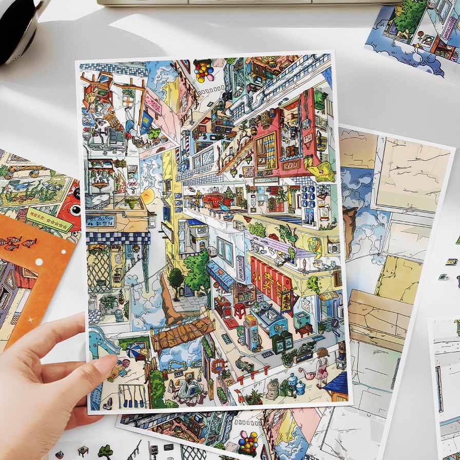 Inverted City DIY 3D Scene Stickers 2 Cute Miniature Scenes(L)