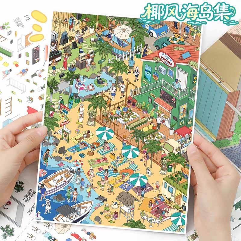 Island Cherry Blossom DIY 3D Scene Stickers With Guide Lines(L)