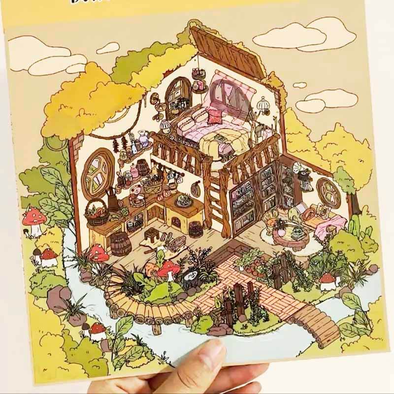 Island Living Space DIY 3D Scene Stickers 4 Cute Miniature Scenes(L)