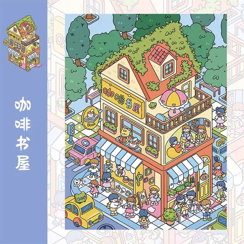 Island Living Space DIY 3D Scene Stickers 4 Cute Miniature Scenes(L)
