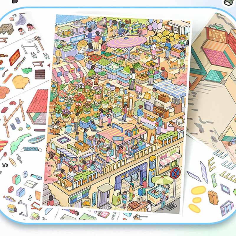 Island Market DIY 3D Scene Stickers With Guide Lines(L)