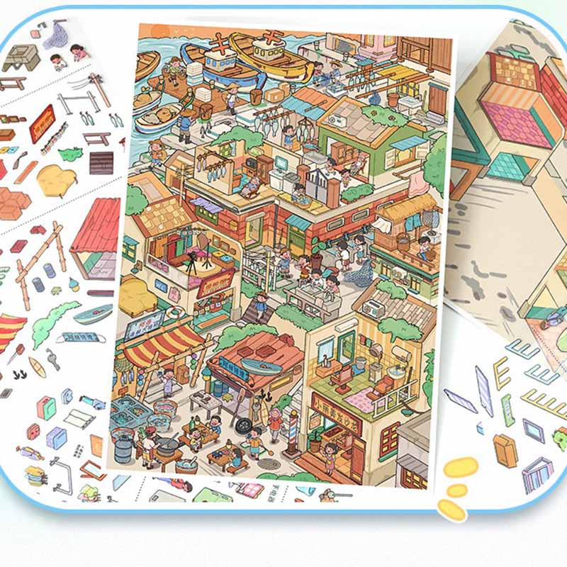 Island Market DIY 3D Scene Stickers With Guide Lines(L)