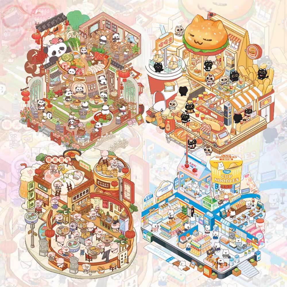 Delicious Restaurant DIY 3D Scene Stickers - 4 Cute Miniature Scenes