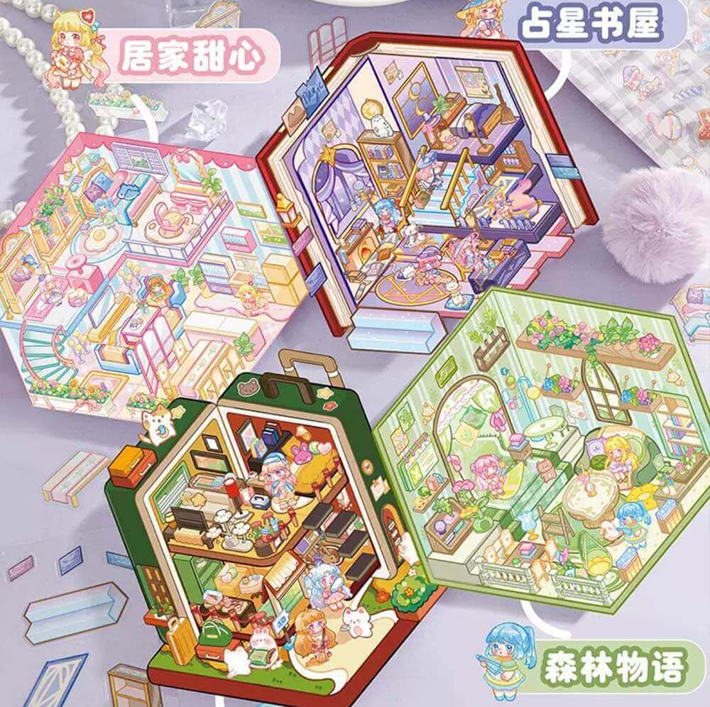 Sweetheart Home Collection DIY 3D Scene Stickers - 4 Cute Miniature Scenes