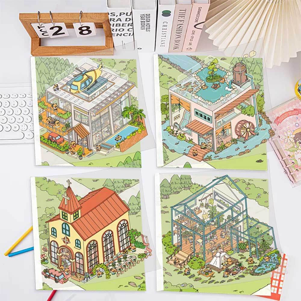 Floral Park DIY 3D Scene Stickers - 4 Cute Miniature Scenes