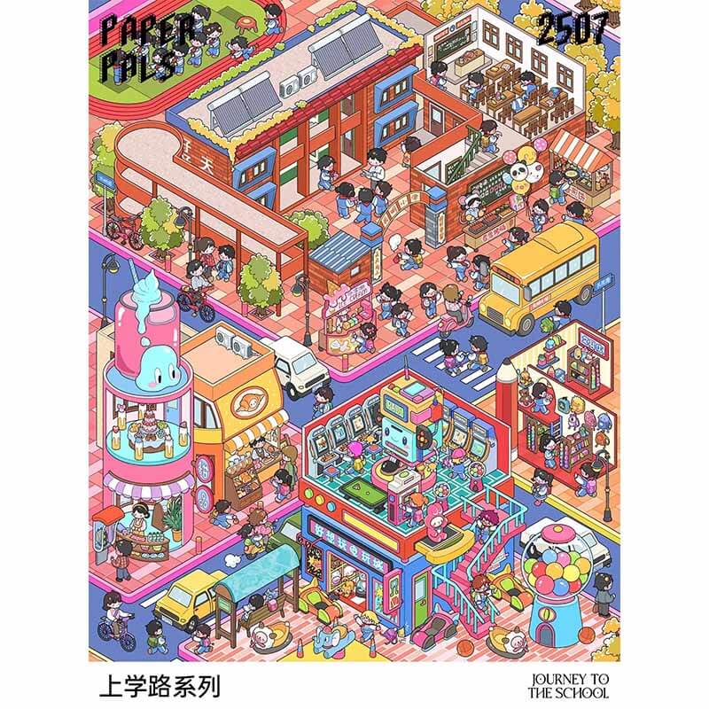 Journey to the School (Foldable)DIY 3D Scene Stickers 2 Miniature Scenes(L)