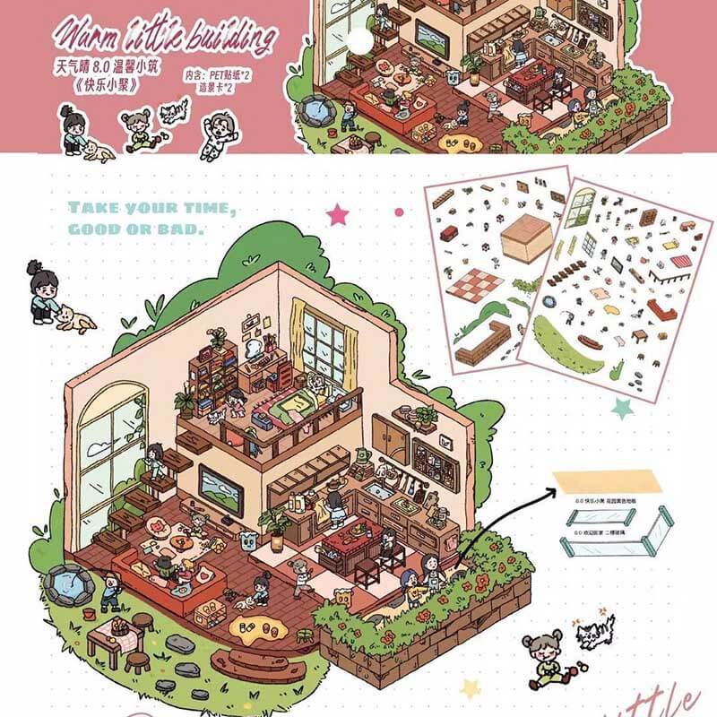 Joyful Home Vibes DIY 3D Scene Stickers 4 Cute Miniature Scenes(L)