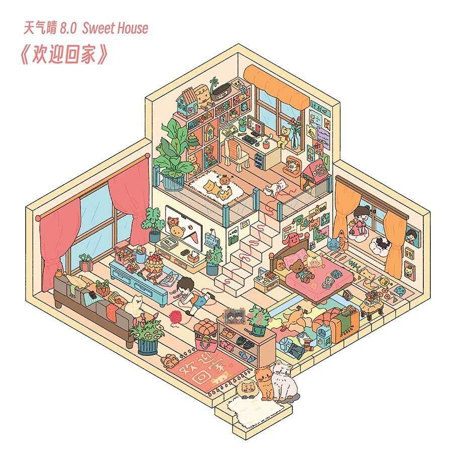 Joyful Home Vibes DIY 3D Scene Stickers 4 Cute Miniature Scenes(L)