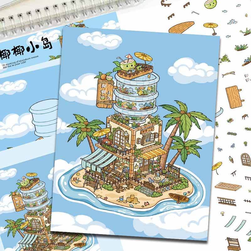 Life Kaleidoscope DIY 3D Scene Stickers 4 Cute Miniature Scenes