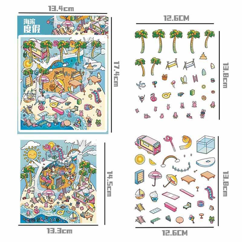 Life Kaleidoscope DIY 3D Scene Stickers 4 Cute Miniature Scenes(S)