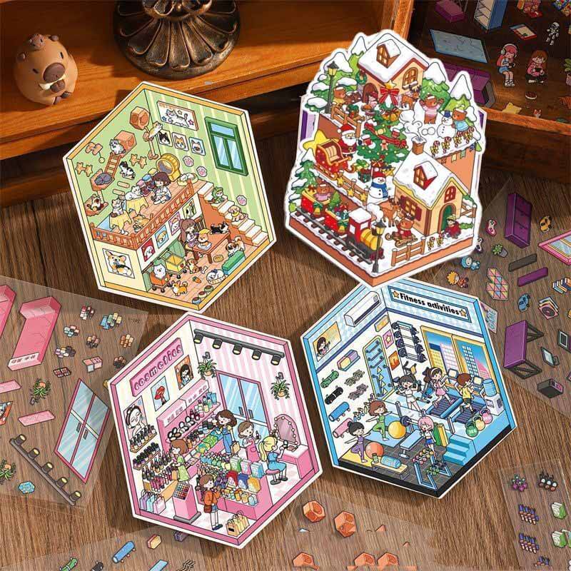 Life Modules DIY 3D Scene Stickers 4 Cute Miniature Scenes(S)