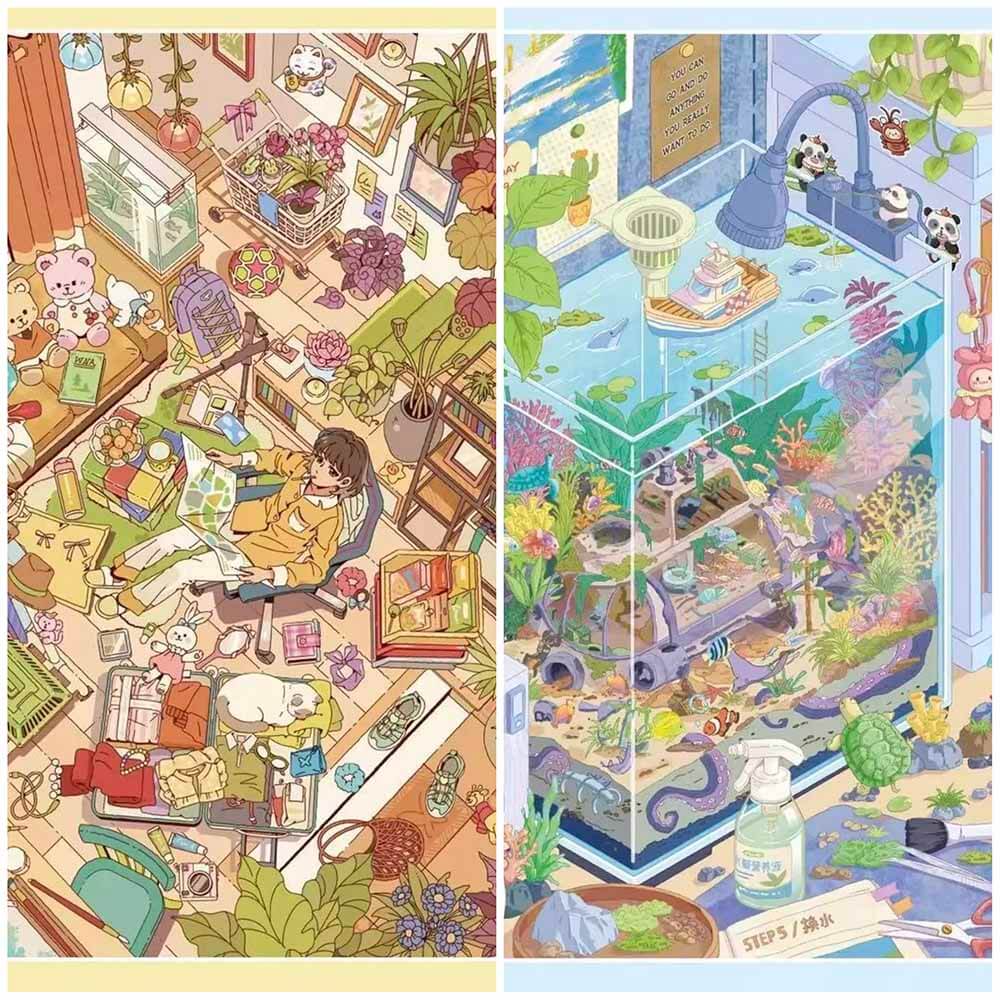 Light Escape DIY 3D Scene Stickers 2 Cute Miniature Scenes(L)