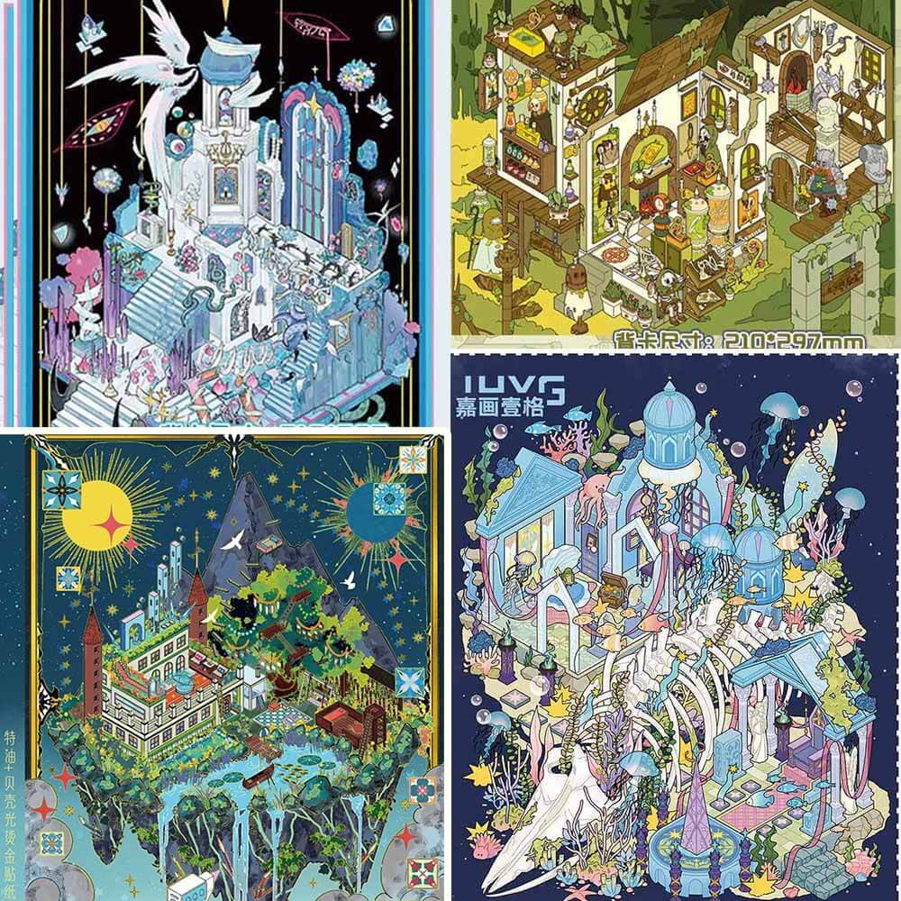 Lost Lands DIY 3D Scene Stickers 4 Cute Miniature Scenes(L)