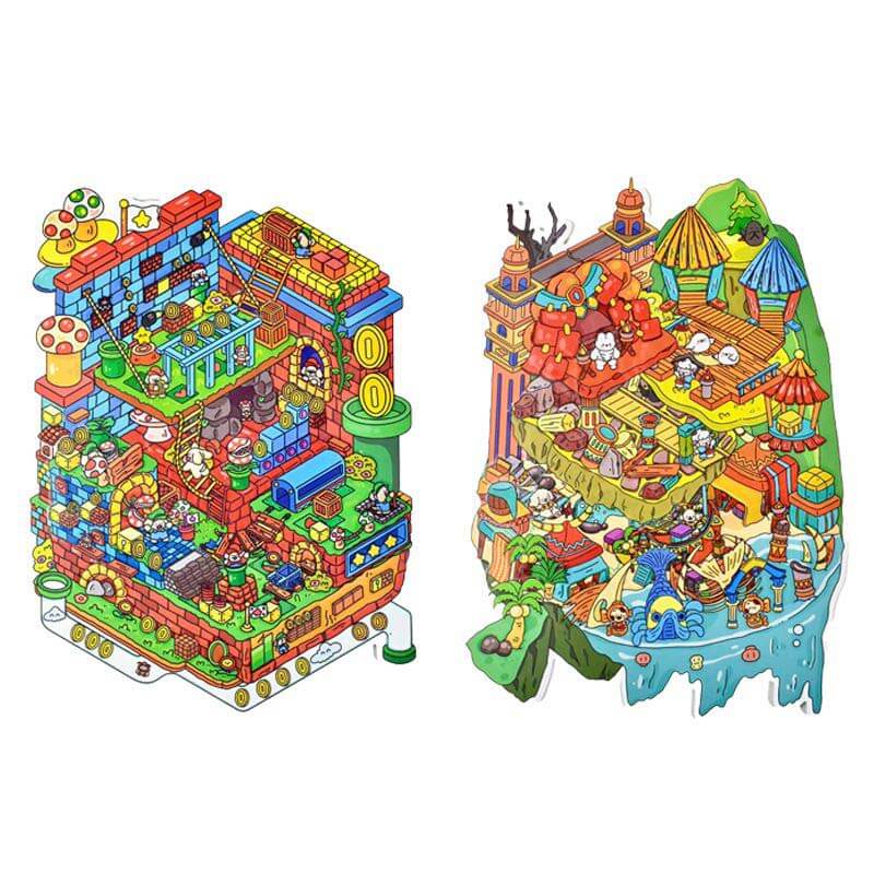 Game On DIY 3D Scene Stickers 2 Cute Miniature Scenes(L)