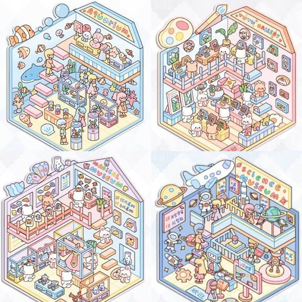 Lovely Life Town DIY 3D Scene Stickers 4 Cute Miniature Scenes