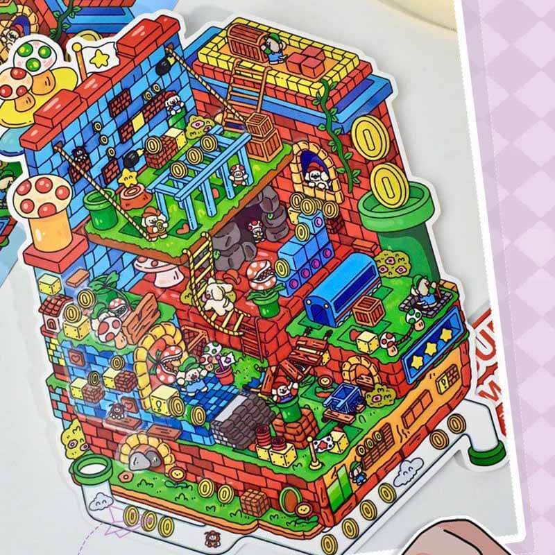 Game On DIY 3D Scene Stickers 2 Cute Miniature Scenes(L)