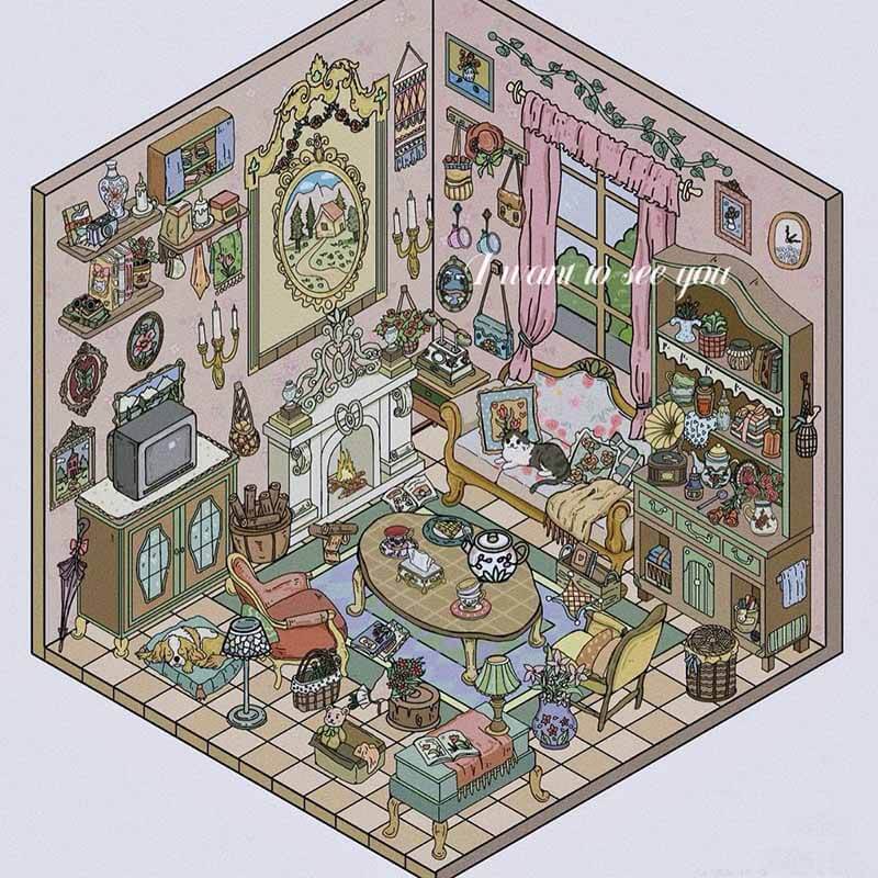 Lovely Living Diary 3D Scene Stickers 4 Cute Miniature Scenes(XL)