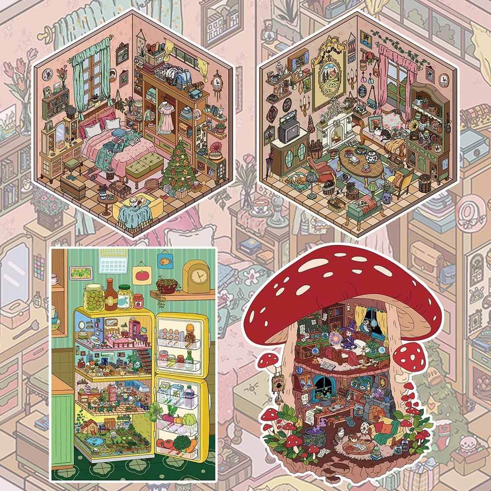 Lovely Living Diary 3D Scene Stickers 4 Cute Miniature Scenes