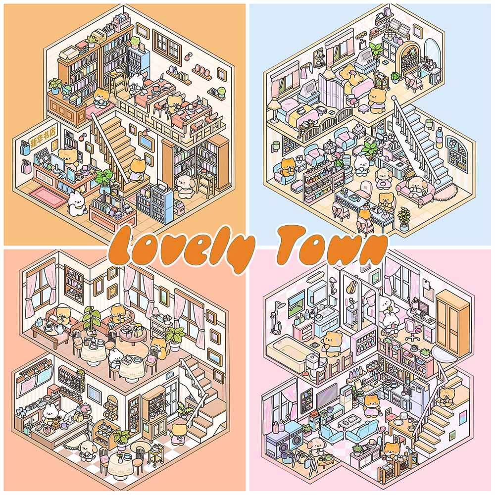 Lovely Town DIY 3D Scene Stickers 4 Cute Miniature Scenes(S)