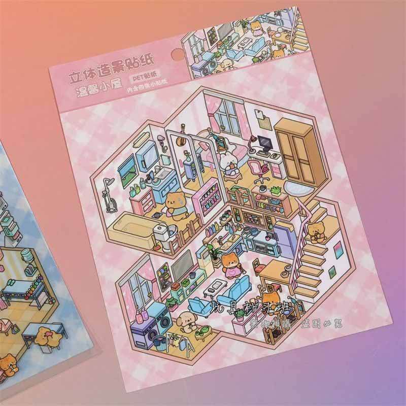 Lovely Town DIY 3D Scene Stickers 4 Cute Miniature Scenes(S)