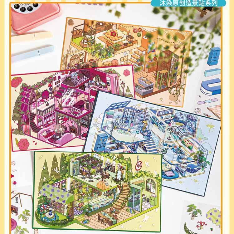 Luminous Haven DIY 3D Scene Stickers 4 Cute Miniature Scenes(L)