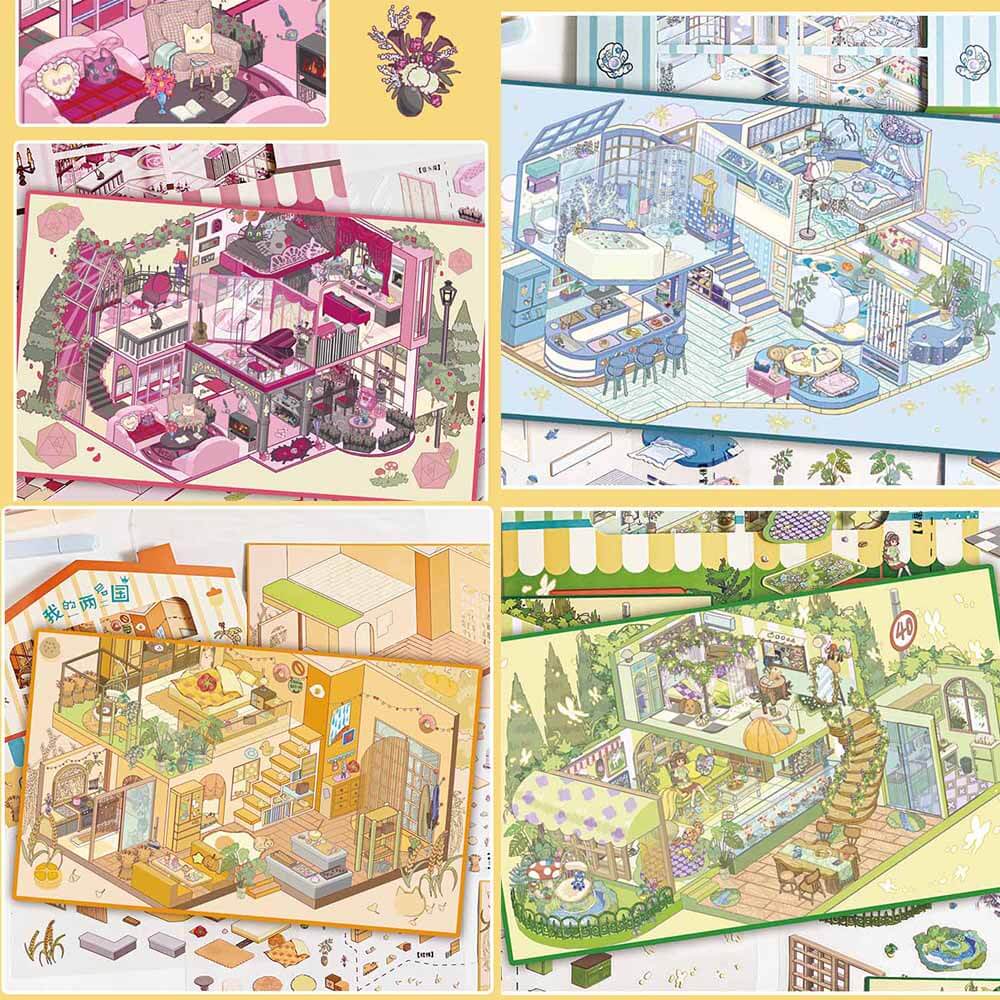 Luminous Haven DIY 3D Scene Stickers 4 Cute Miniature Scenes(L)