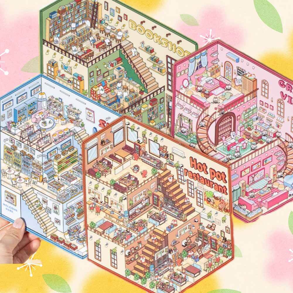Fantasy World DIY 3D Scene Stickers - 4 Cute Miniature Scenes