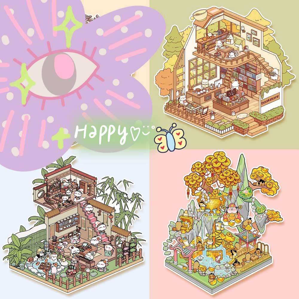 Slow Living Club DIY 3D Scene Stickers 3 Cute Miniature Scenes