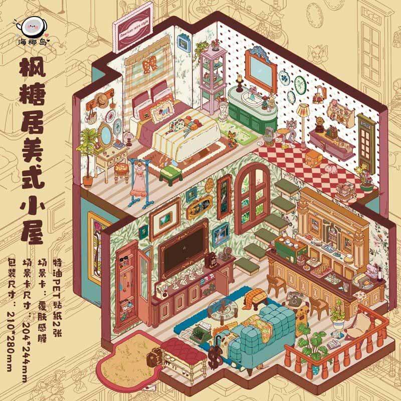 Maple Night DIY 3D Scenes Sticker 2 Cute Miniature Scenes(L)