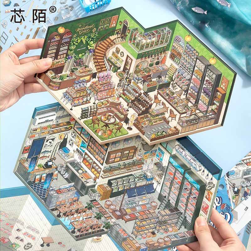 Market Scene DIY 3D Scene Stickers 2 Cute  Scenes(L)