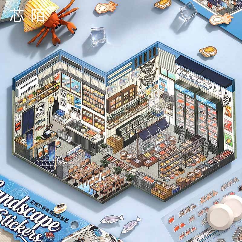 Market Scene DIY 3D Scene Stickers 2 Cute  Scenes(L)