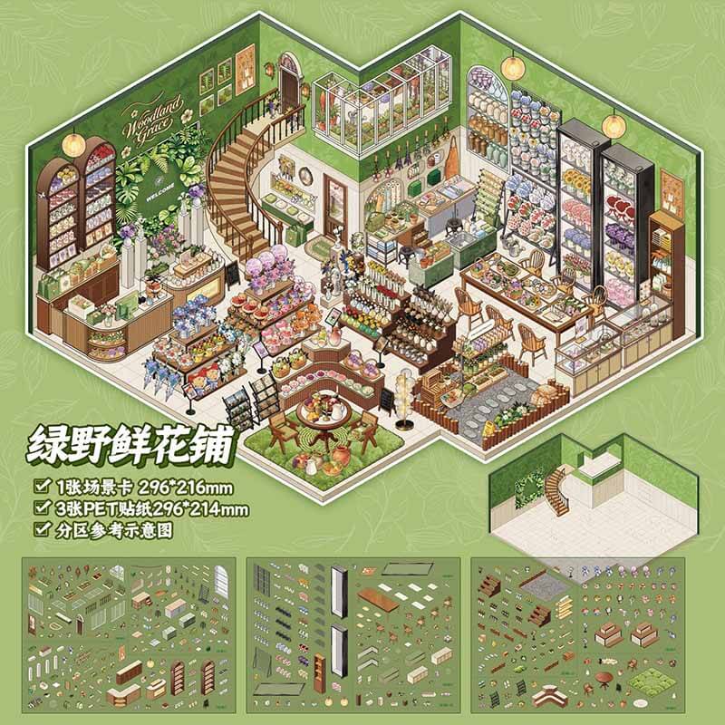Market Scene DIY 3D Scene Stickers 2 Cute  Scenes(L)