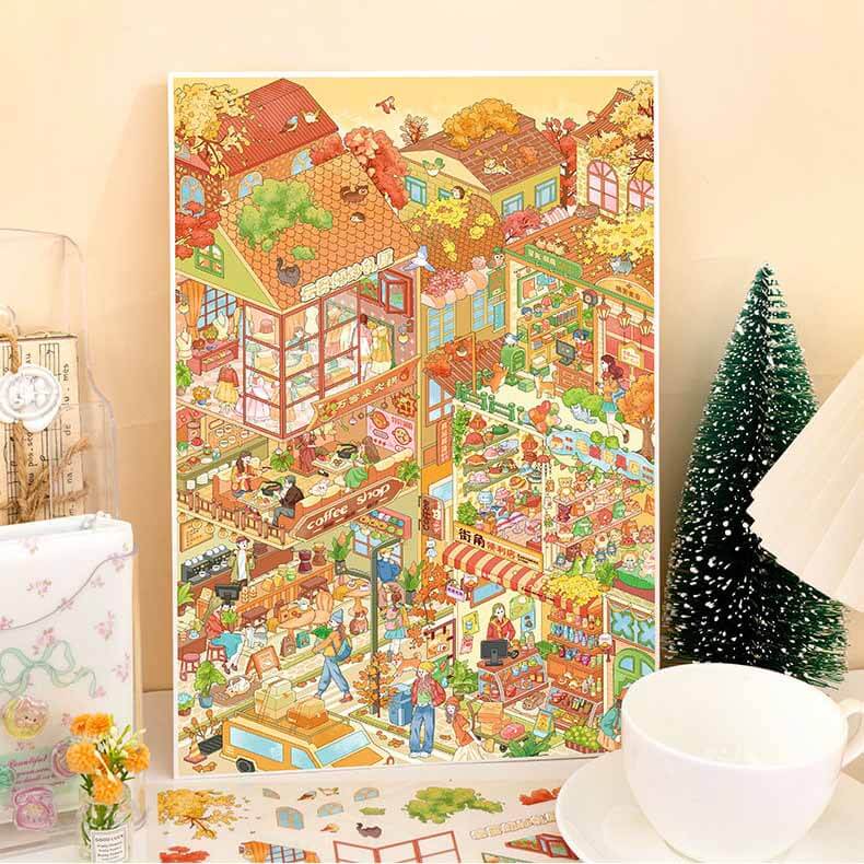 Memory Town DIY 3D Scenes Sticker 4 Cute Miniature Scenes(L)