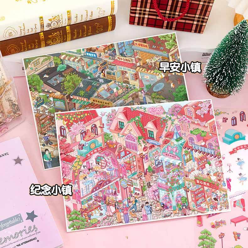Memory Town DIY 3D Scenes Sticker 4 Cute Miniature Scenes(L)