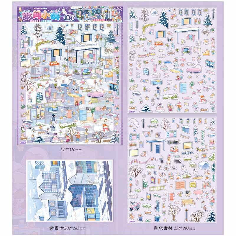 Memory Town DIY 3D Scenes Sticker 4 Cute Miniature Scenes(L)