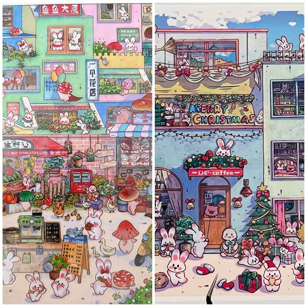 Merry Fish Village DIY 3D Scene Stickers 2 Cute Miniature Scenes(L)
