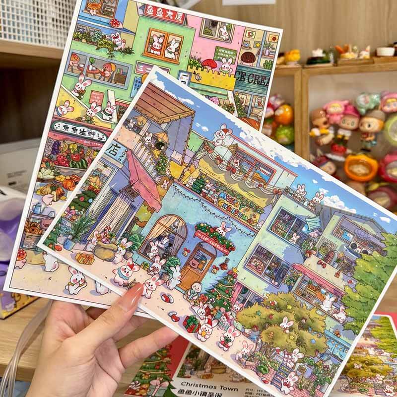 Merry Fish Village DIY 3D Scene Stickers 2 Cute Miniature Scenes(L)