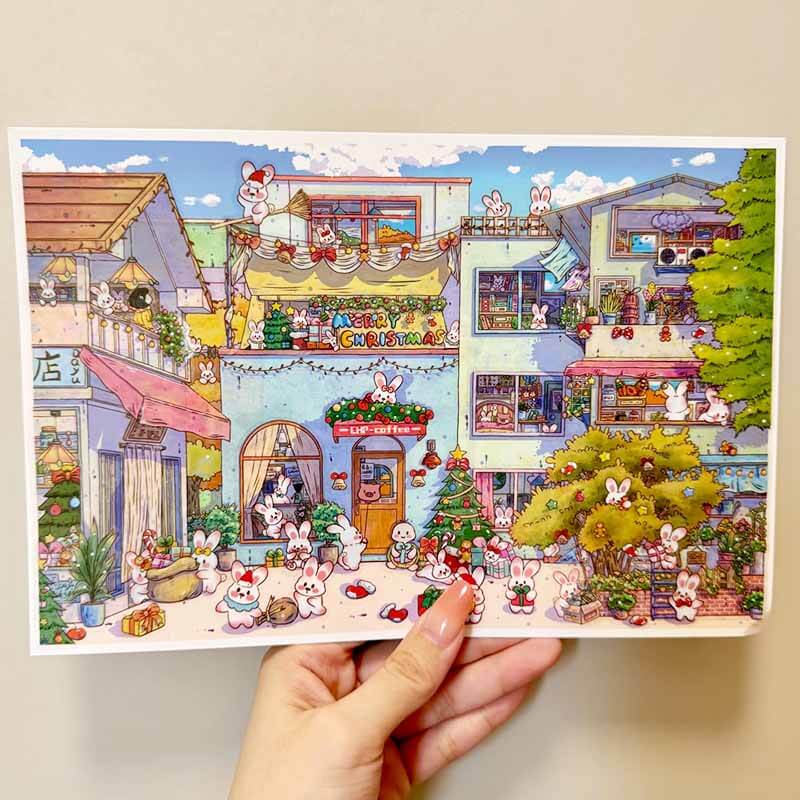 Merry Fish Village DIY 3D Scene Stickers 2 Cute Miniature Scenes(L)