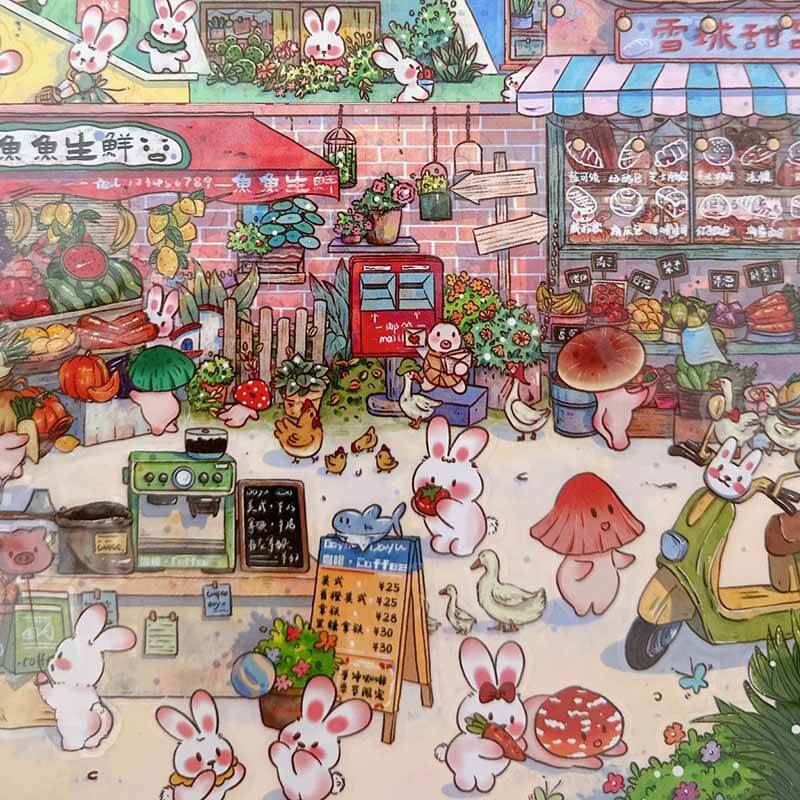 Merry Fish Village DIY 3D Scene Stickers 2 Cute Miniature Scenes(L)