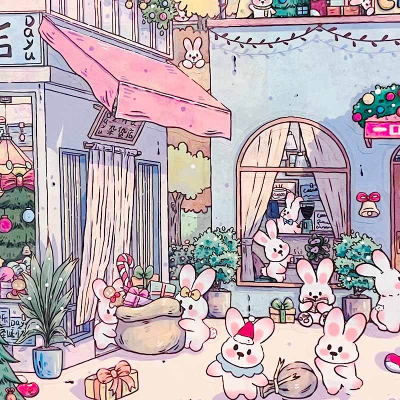Merry Fish Village DIY 3D Scene Stickers 2 Cute Miniature Scenes(L)