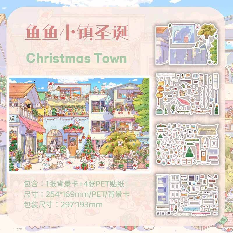 Merry Fish Village DIY 3D Scene Stickers 2 Cute Miniature Scenes(L)