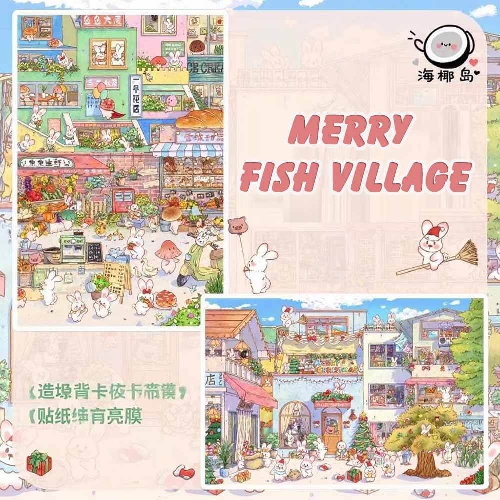 Merry Fish Village DIY 3D Scene Stickers 2 Cute Miniature Scenes(L)