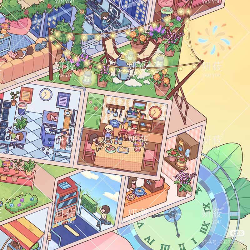 Mini Odyssey DIY 3D Scene Stickers 2 Cute Miniature Scenes(xL)